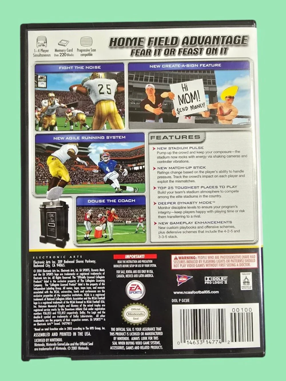 NCAA Football 2005 (Nintendo GameCube, 2004) Disk & Case